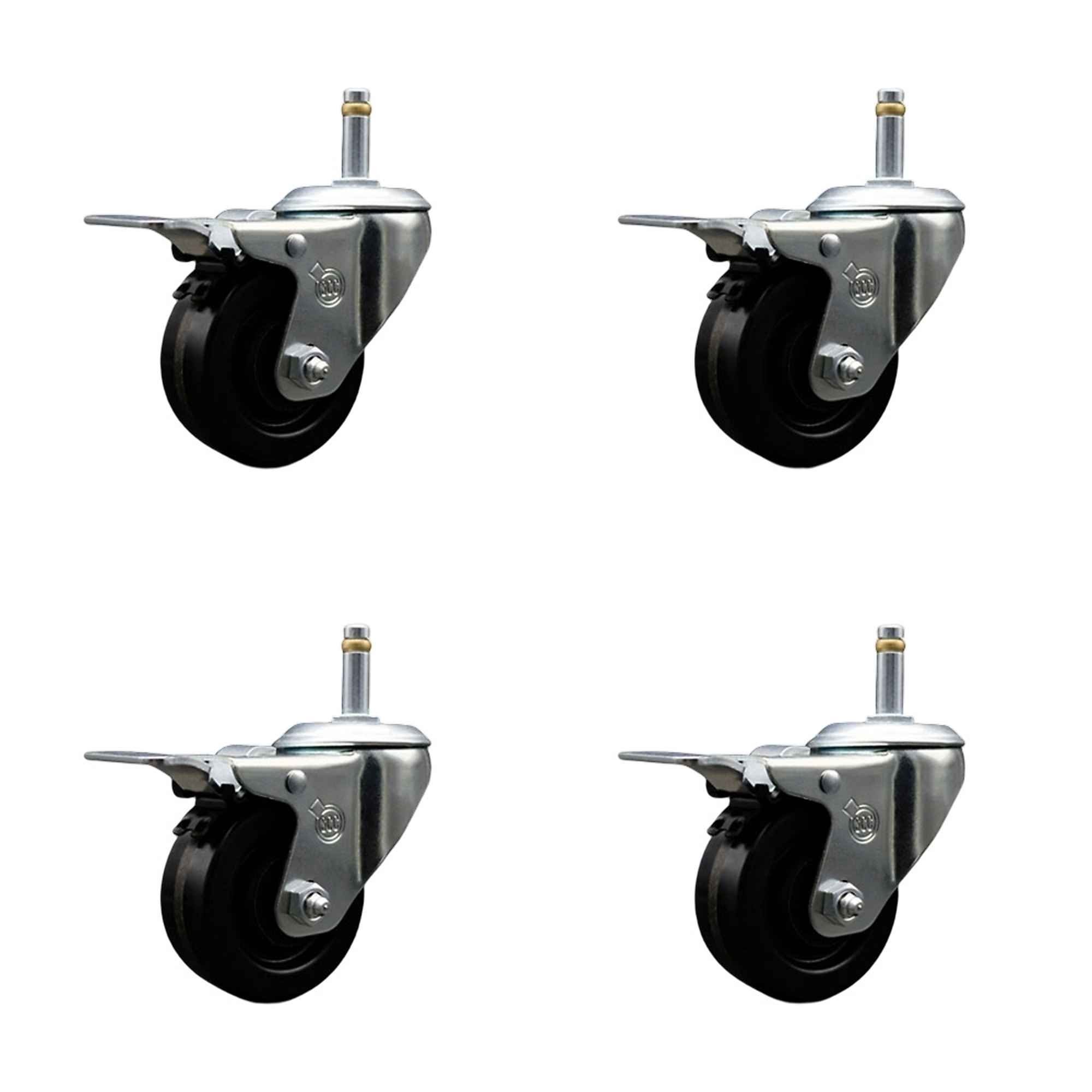 Service Caster, 3 1/2in. x 1 1/4in. Stem Casters, Wheel Diameter 3.5 in, Caster Type Swivel, Package (qty.) 4, Model# SCC-GRTTL20S3514-PHS-716138-4
